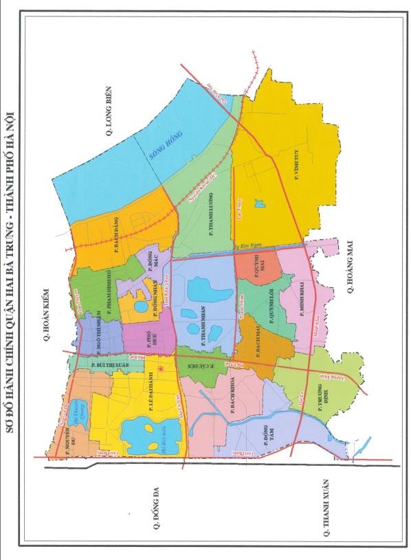 Quận Hai Bà Trưng có vị trí ở phía Đông Nam thành phố Hà Nội với diện tích 1