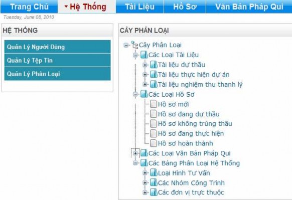 Giao diện quản lý hồ sơ có giao diện cập nhật hiệu chỉnh các tài liệu và 1