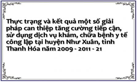 Thực trạng và kết quả một số giải pháp can thiệp tăng cường tiếp cận, sử dụng dịch vụ khám, chữa bệnh y tế công lập tại huyện Như Xuân, tỉnh Thanh Hóa năm 2009 - 2011 - 21