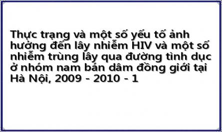 Thực trạng và một số yếu tố ảnh hưởng đến lây nhiễm HIV và một số nhiễm trùng lây qua đường tình dục ở nhóm nam bán dâm đồng giới tại Hà Nội, 2009 - 2010 - 1