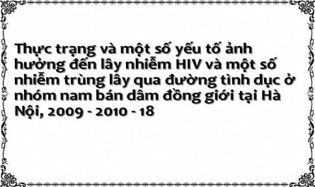 Thực trạng và một số yếu tố ảnh hưởng đến lây nhiễm HIV và một số nhiễm trùng lây qua đường tình dục ở nhóm nam bán dâm đồng giới tại Hà Nội, 2009 - 2010 - 18