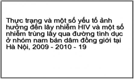 Thực trạng và một số yếu tố ảnh hưởng đến lây nhiễm HIV và một số nhiễm trùng lây qua đường tình dục ở nhóm nam bán dâm đồng giới tại Hà Nội, 2009 - 2010 - 19