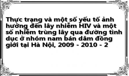 Thực trạng và một số yếu tố ảnh hưởng đến lây nhiễm HIV và một số nhiễm trùng lây qua đường tình dục ở nhóm nam bán dâm đồng giới tại Hà Nội, 2009 - 2010 - 2