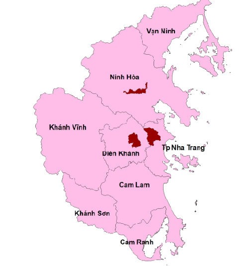 Ảnh 1 1 Bản đồ tỉnh tỉnh Khánh Hòa và 3 địa điểm nghiên cứu màu đỏ 1