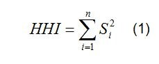 Trong đó n là tổng số doanh nghiệp và si là thị phần của doanh nghiệp thứ i 3