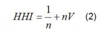 Trong đó n là số doanh nghiệp và V là phương sai thống kê của thị phần các 4