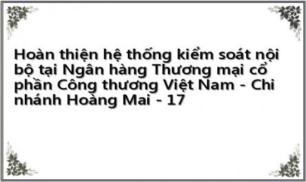 Hoàn thiện hệ thống kiểm soát nội bộ tại Ngân hàng Thương mại cổ phần Công thương Việt Nam - Chi nhánh Hoàng Mai - 17