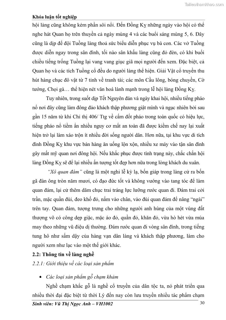 Khóa luận tốt nghiệp Văn hóa du lịch Bước đầu tìm hiểu về làng gỗ Đồng Kỵ trong phát triển du lịch ở Đồng Bằng Bắc Bộ - 5 Trang 33