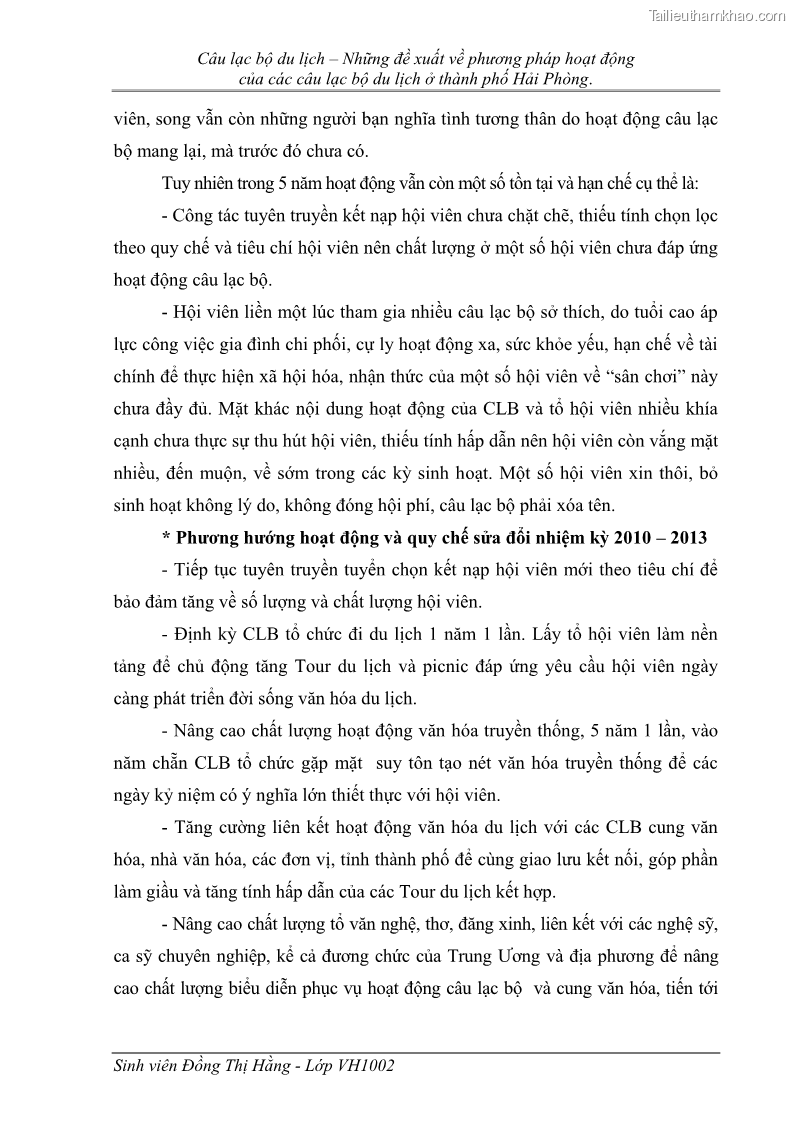Khóa luận tốt nghiệp Văn hóa du lịch Câu lạc bộ du lịch – Những đề xuất về phương pháp hoạt động của các câu lạc bộ du lịch ở thành phố Hải Phòng - 4 Trang 25
