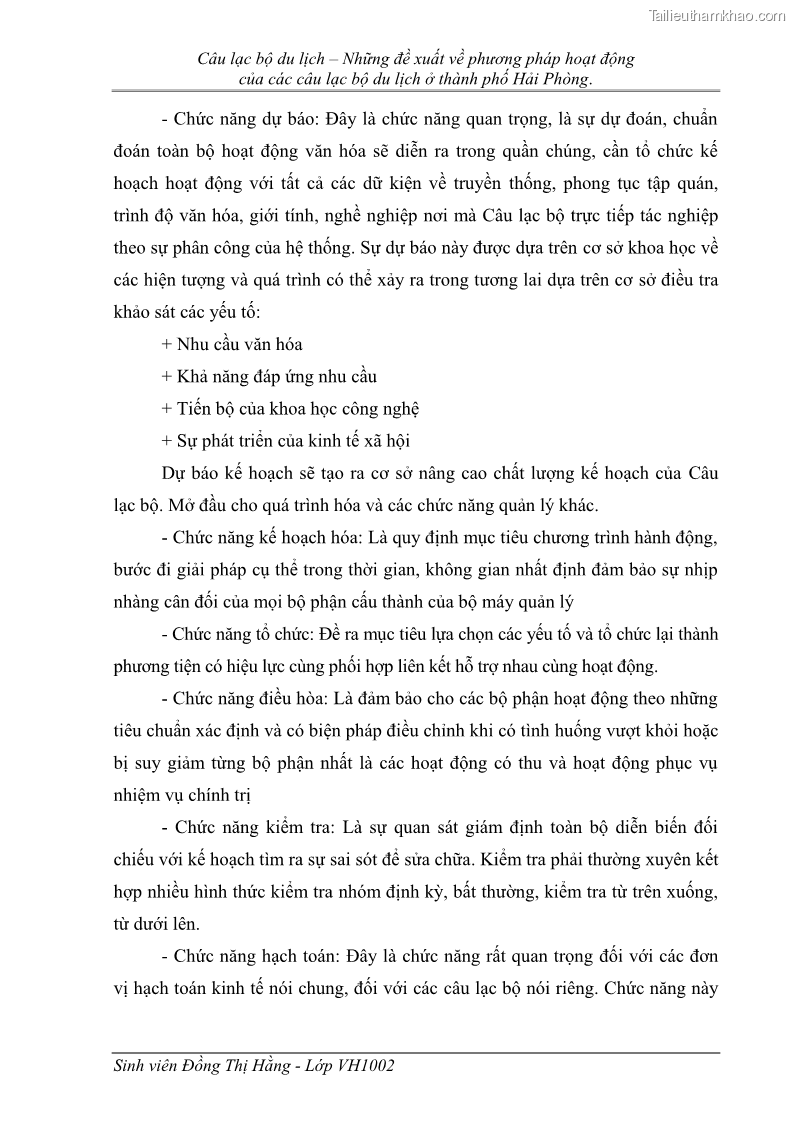 Khóa luận tốt nghiệp Văn hóa du lịch Câu lạc bộ du lịch – Những đề xuất về phương pháp hoạt động của các câu lạc bộ du lịch ở thành phố Hải Phòng - 6 Trang 41