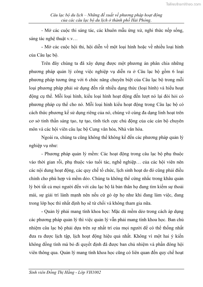 Khóa luận tốt nghiệp Văn hóa du lịch Câu lạc bộ du lịch – Những đề xuất về phương pháp hoạt động của các câu lạc bộ du lịch ở thành phố Hải Phòng - 8 Trang 57