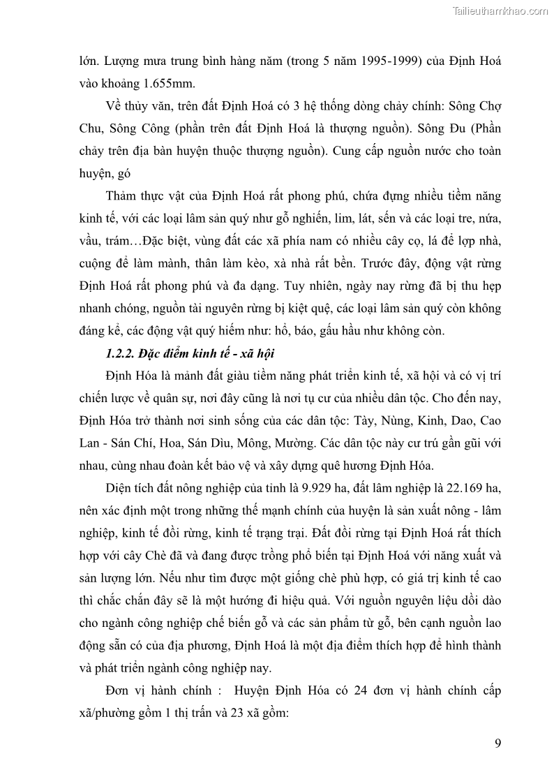 Khóa luận tốt nghiệp Văn hóa du lịch Đặc điểm và giá trị văn hóa của dân tộc Tày tại Định Hóa -Thái Nguyên. Hiện trạng và giải pháp - 2 Trang 9