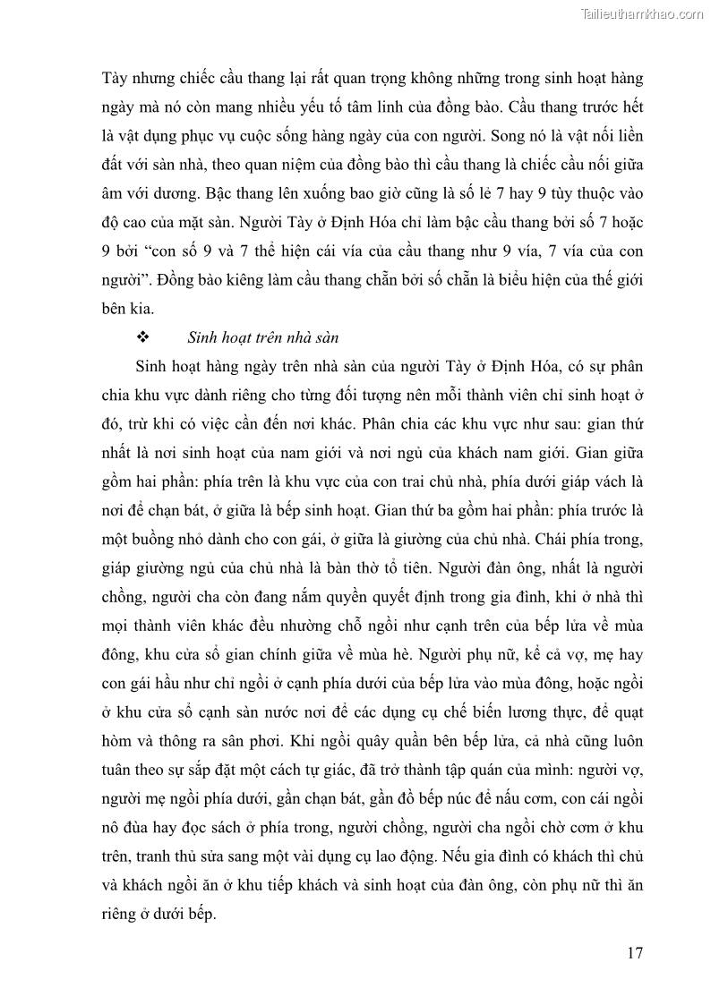 Khóa luận tốt nghiệp Văn hóa du lịch Đặc điểm và giá trị văn hóa của dân tộc Tày tại Định Hóa -Thái Nguyên. Hiện trạng và giải pháp - 3 Trang 17