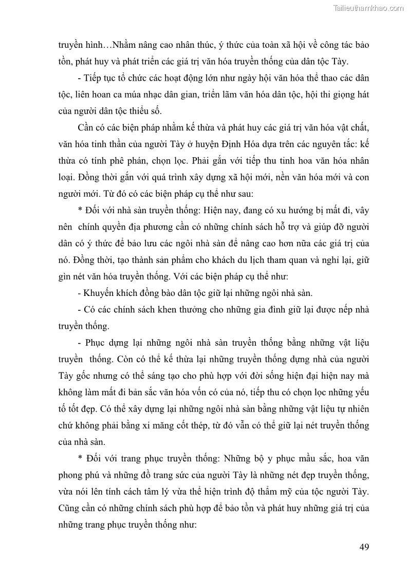 Khóa luận tốt nghiệp Văn hóa du lịch Đặc điểm và giá trị văn hóa của dân tộc Tày tại Định Hóa -Thái Nguyên. Hiện trạng và giải pháp - 7 Trang 49