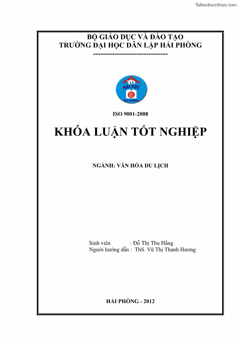 Khóa luận tốt nghiệp Văn hóa du lịch Đánh giá tài nguyên du lịch nhân văn của thành phố Hưng Yên - 1 Trang 1