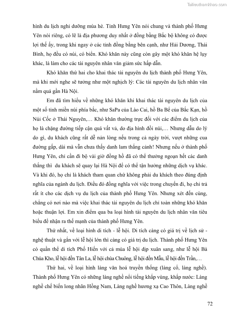 Khóa luận tốt nghiệp Văn hóa du lịch Đánh giá tài nguyên du lịch nhân văn của thành phố Hưng Yên - 11 Trang 81