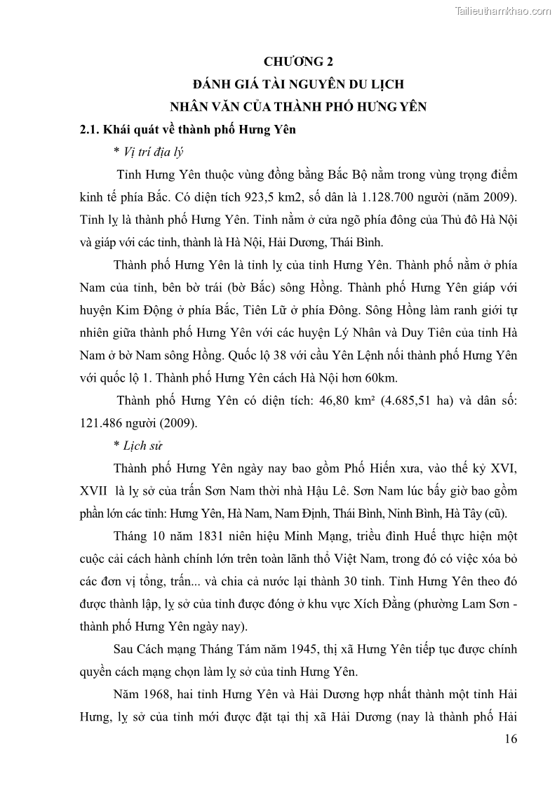 Khóa luận tốt nghiệp Văn hóa du lịch Đánh giá tài nguyên du lịch nhân văn của thành phố Hưng Yên - 4 Trang 25