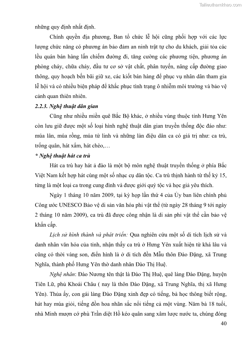 Khóa luận tốt nghiệp Văn hóa du lịch Đánh giá tài nguyên du lịch nhân văn của thành phố Hưng Yên - 7 Trang 49