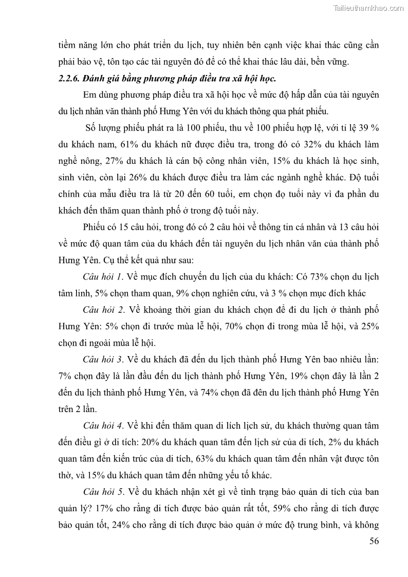 Khóa luận tốt nghiệp Văn hóa du lịch Đánh giá tài nguyên du lịch nhân văn của thành phố Hưng Yên - 9 Trang 65