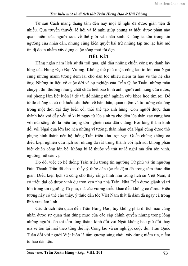 Khóa luận tốt nghiệp Văn hóa du lịch Tìm hiểu một số di tích thờ Trần Hưng Đạo ở Hải Phòng - 10 Trang 73