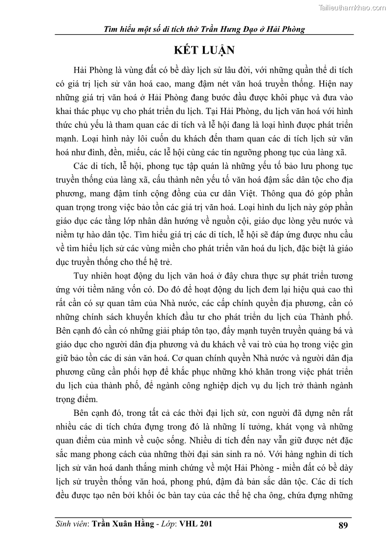Khóa luận tốt nghiệp Văn hóa du lịch Tìm hiểu một số di tích thờ Trần Hưng Đạo ở Hải Phòng - 12 Trang 89