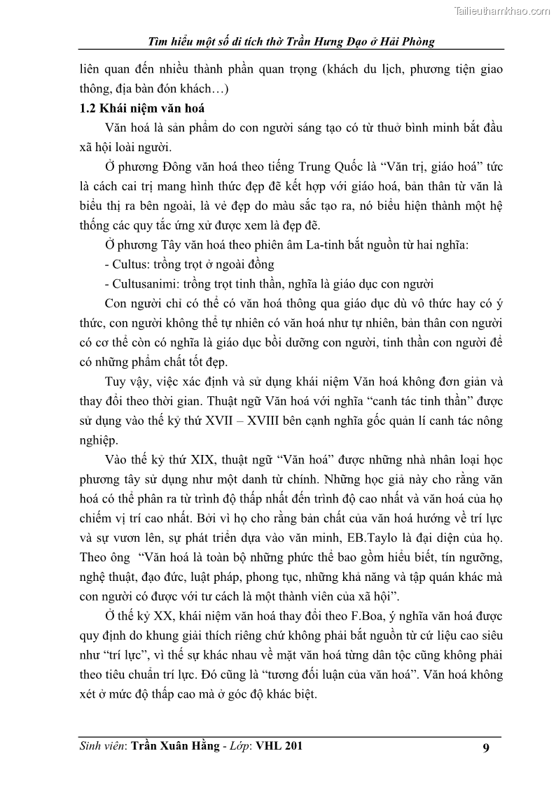 Khóa luận tốt nghiệp Văn hóa du lịch Tìm hiểu một số di tích thờ Trần Hưng Đạo ở Hải Phòng - 2 Trang 9