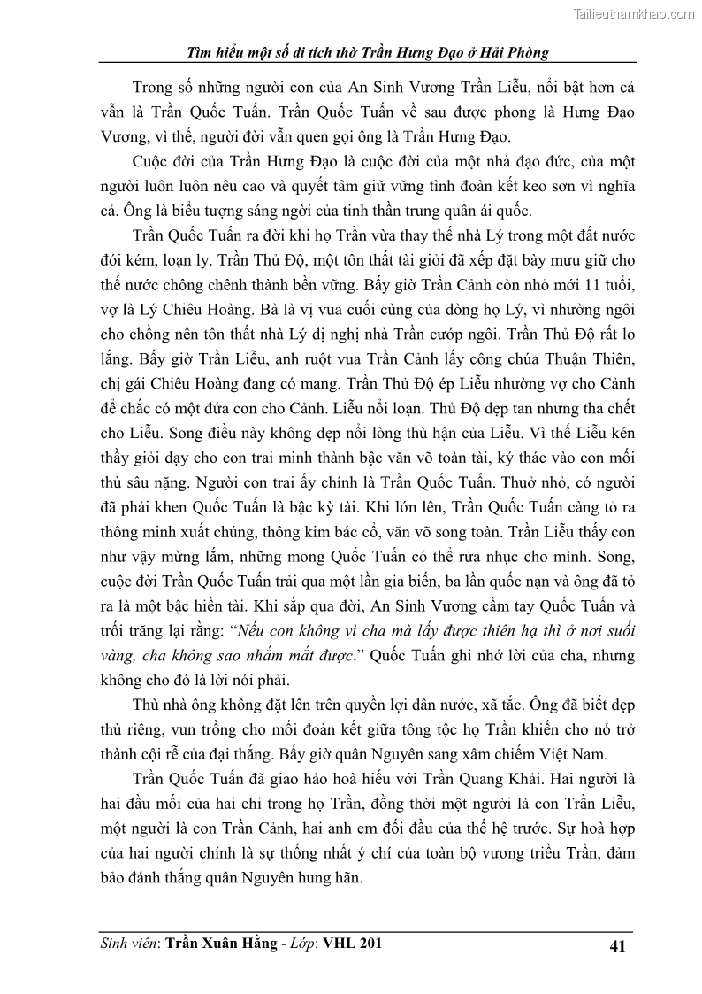 Khóa luận tốt nghiệp Văn hóa du lịch Tìm hiểu một số di tích thờ Trần Hưng Đạo ở Hải Phòng - 6 Trang 41