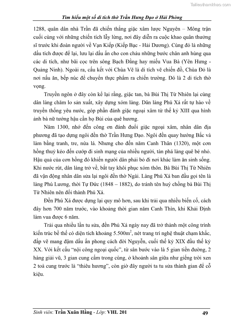 Khóa luận tốt nghiệp Văn hóa du lịch Tìm hiểu một số di tích thờ Trần Hưng Đạo ở Hải Phòng - 7 Trang 49
