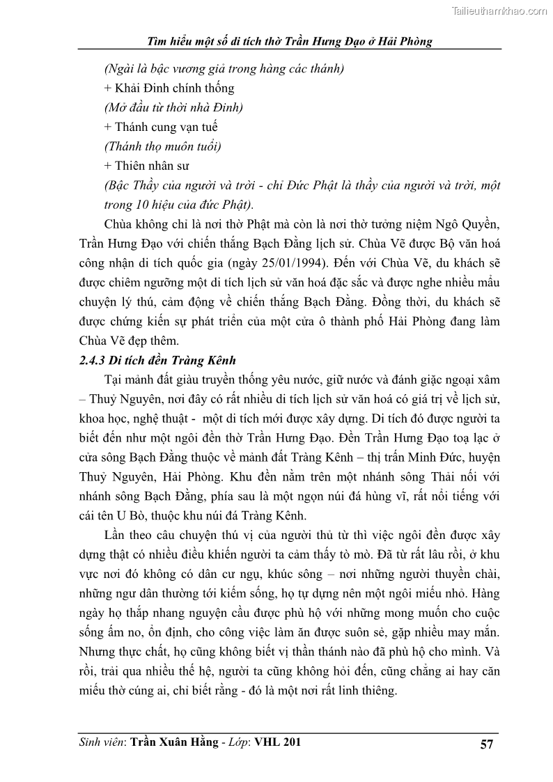 Khóa luận tốt nghiệp Văn hóa du lịch Tìm hiểu một số di tích thờ Trần Hưng Đạo ở Hải Phòng - 8 Trang 57