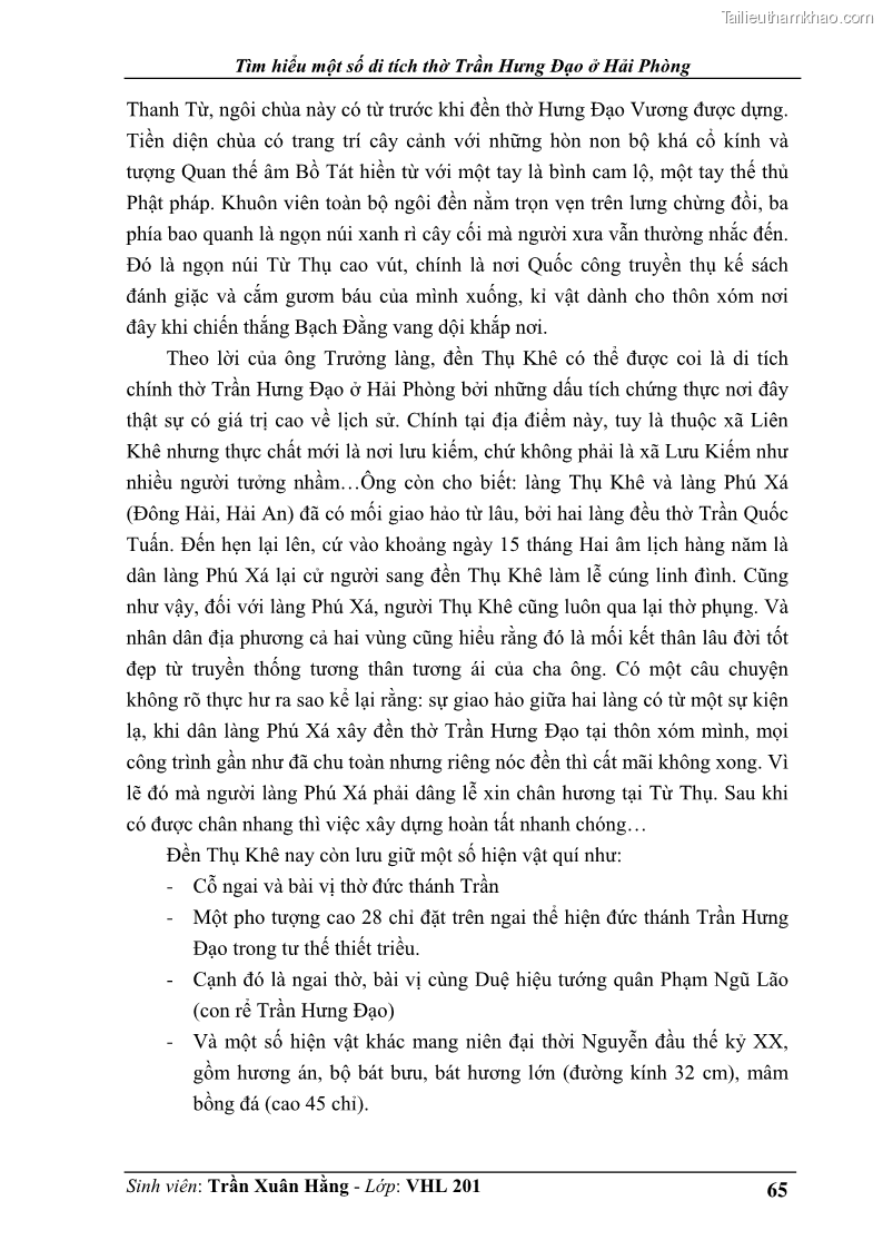 Khóa luận tốt nghiệp Văn hóa du lịch Tìm hiểu một số di tích thờ Trần Hưng Đạo ở Hải Phòng - 9 Trang 65