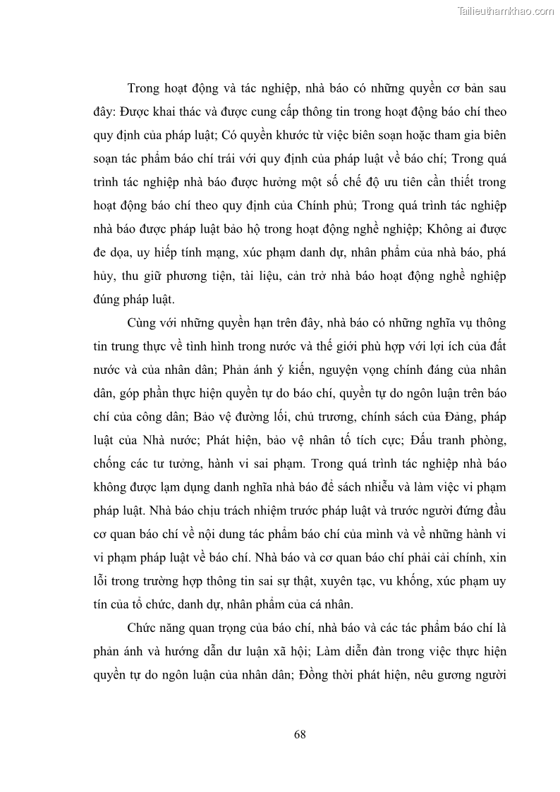 Luận văn thạc sĩ luật học Bảo vệ quyền nhân thân bằng pháp luật dân sự trong lĩnh vực báo chí - 10 Trang 73