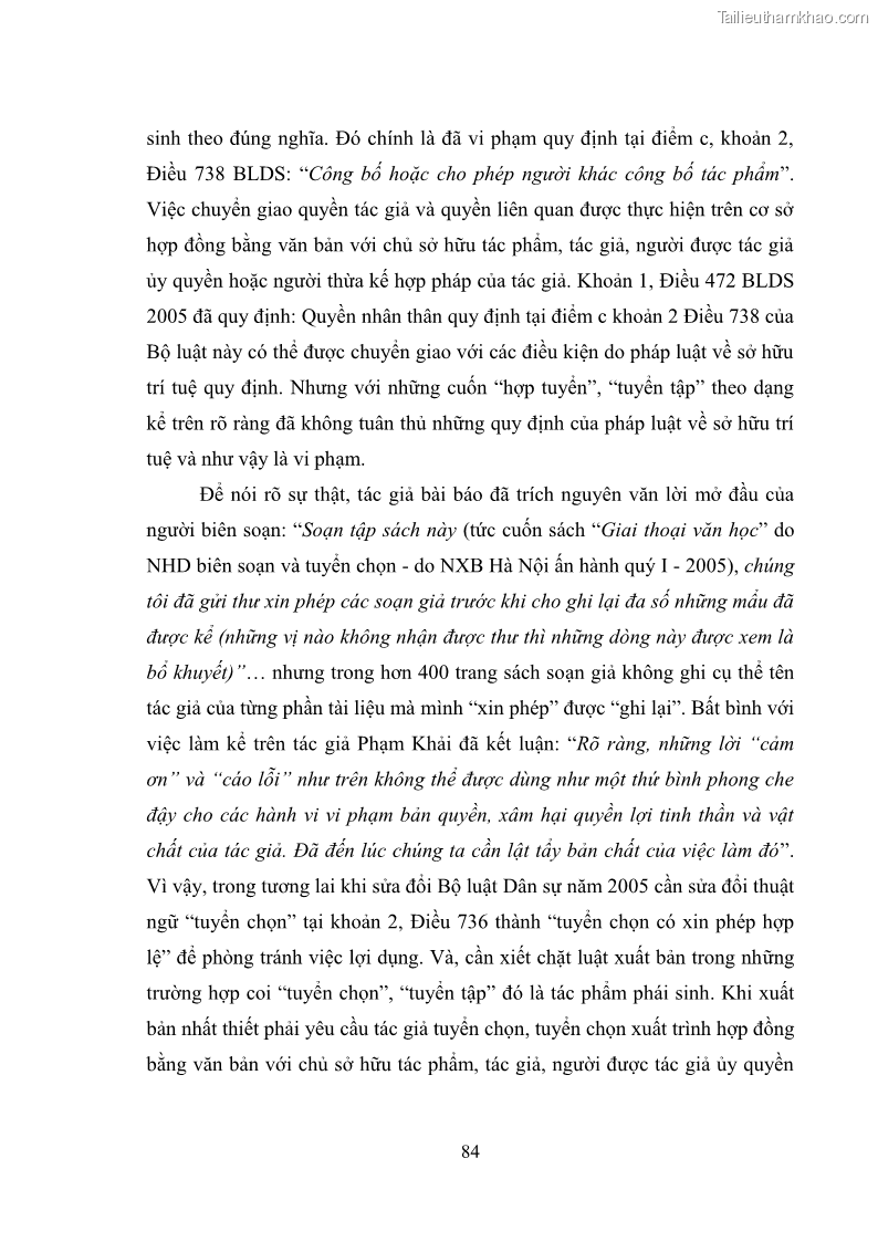 Luận văn thạc sĩ luật học Bảo vệ quyền nhân thân bằng pháp luật dân sự trong lĩnh vực báo chí - 12 Trang 89