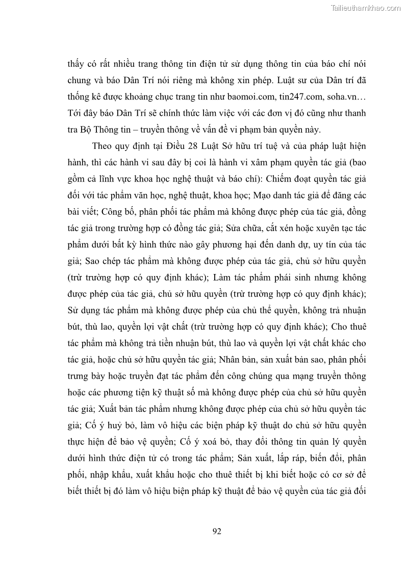Luận văn thạc sĩ luật học Bảo vệ quyền nhân thân bằng pháp luật dân sự trong lĩnh vực báo chí - 13 Trang 97