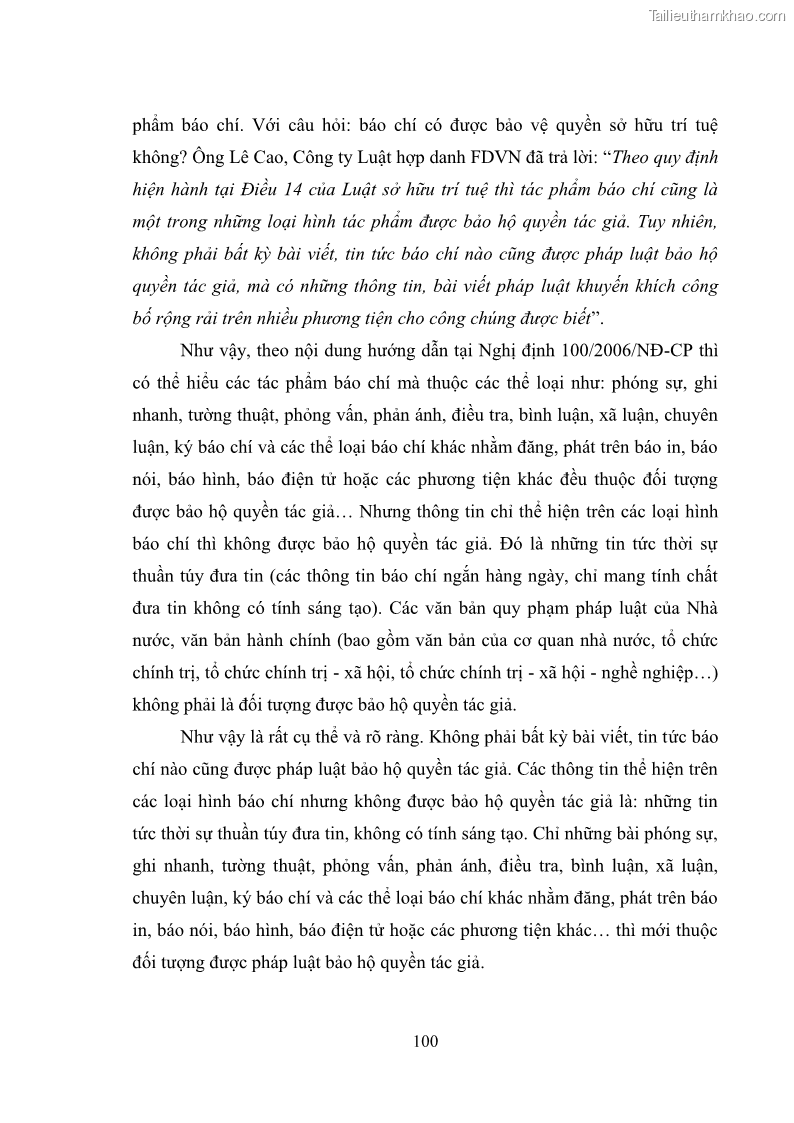 Luận văn thạc sĩ luật học Bảo vệ quyền nhân thân bằng pháp luật dân sự trong lĩnh vực báo chí - 14 Trang 105