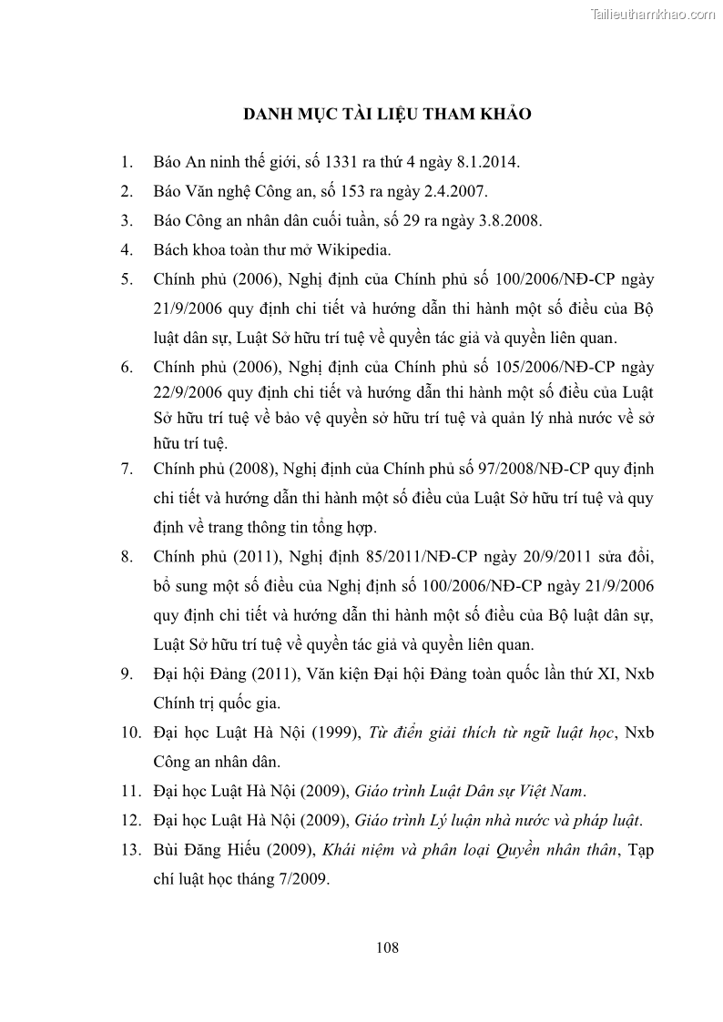 Luận văn thạc sĩ luật học Bảo vệ quyền nhân thân bằng pháp luật dân sự trong lĩnh vực báo chí - 15 Trang 113
