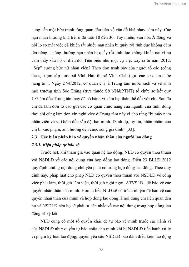 Luận văn thạc sĩ luật học Bảo vệ quyền nhân thân của người lao động trong Pháp luật lao động ở Việt Nam - 11 Trang 81
