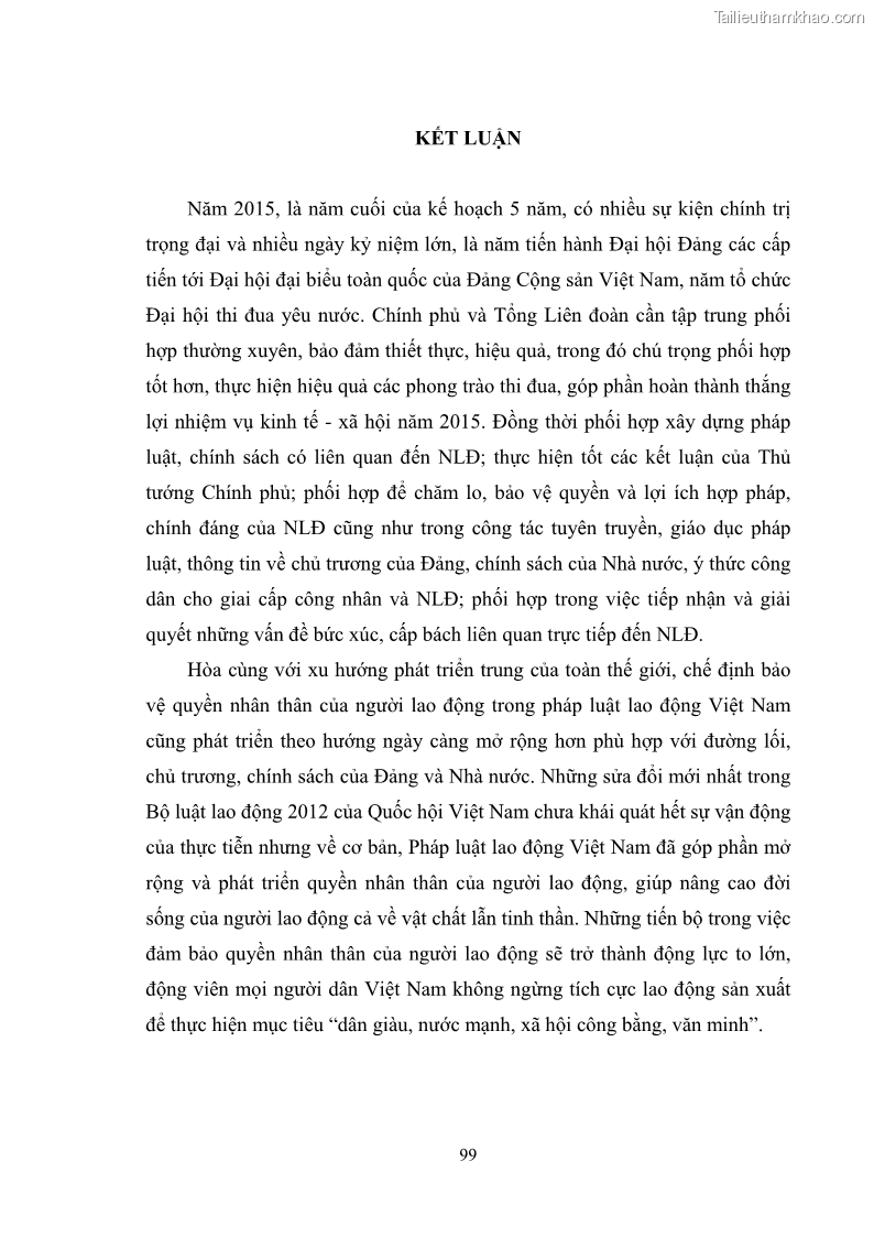 Luận văn thạc sĩ luật học Bảo vệ quyền nhân thân của người lao động trong Pháp luật lao động ở Việt Nam - 14 Trang 105