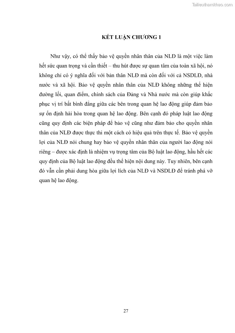 Luận văn thạc sĩ luật học Bảo vệ quyền nhân thân của người lao động trong Pháp luật lao động ở Việt Nam - 5 Trang 33