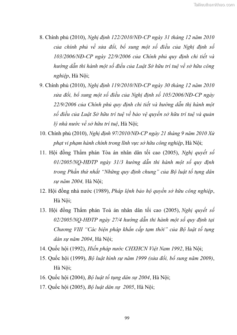 Luận văn thạc sĩ luật học Bảo vệ quyền sở hữu công nghiệp đối với chỉ dẫn thương mại bằng biện pháp dân sự theo pháp luật Việt Nam - 14 Trang 105