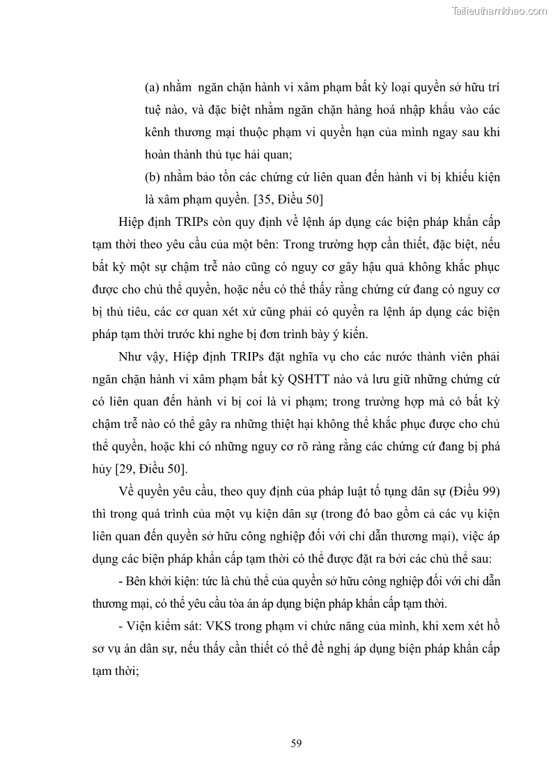 Luận văn thạc sĩ luật học Bảo vệ quyền sở hữu công nghiệp đối với chỉ dẫn thương mại bằng biện pháp dân sự theo pháp luật Việt Nam - 9 Trang 65