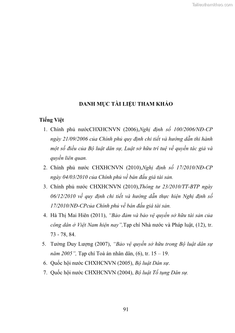 Luận văn thạc sĩ luật học Bảo vệ quyền sở hữu theo pháp luật dân sự Việt Nam - 13 Trang 97