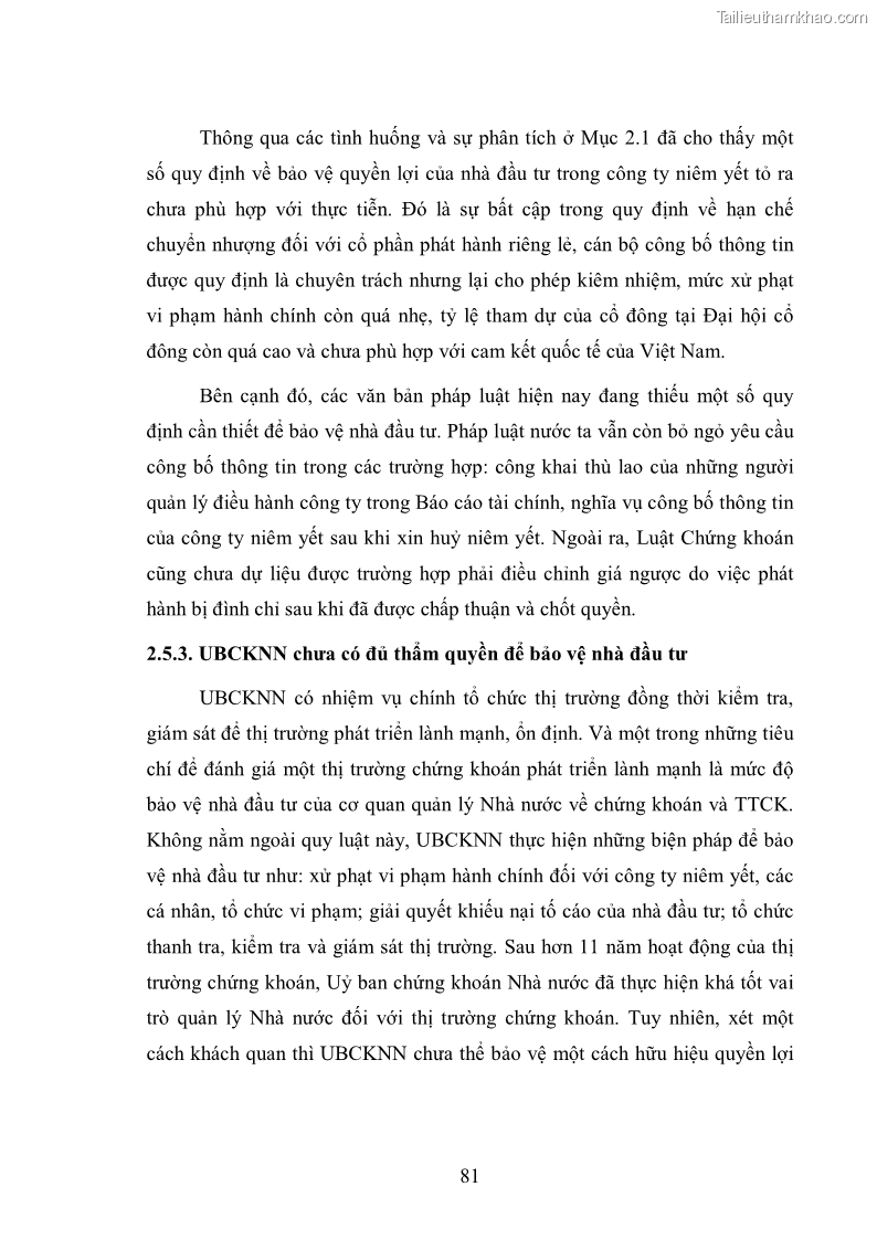 Luận văn thạc sĩ luật học Bảo vệ quyền và lợi ích hợp pháp của nhà đầu tư trong công ty niêm yết ở Việt Nam - 11 Trang 81