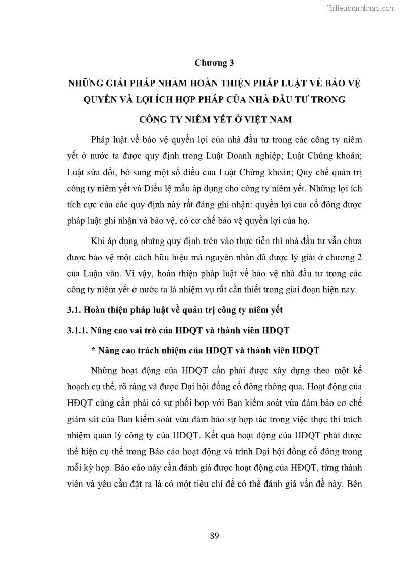 Luận văn thạc sĩ luật học Bảo vệ quyền và lợi ích hợp pháp của nhà đầu tư trong công ty niêm yết ở Việt Nam - 12 Trang 89