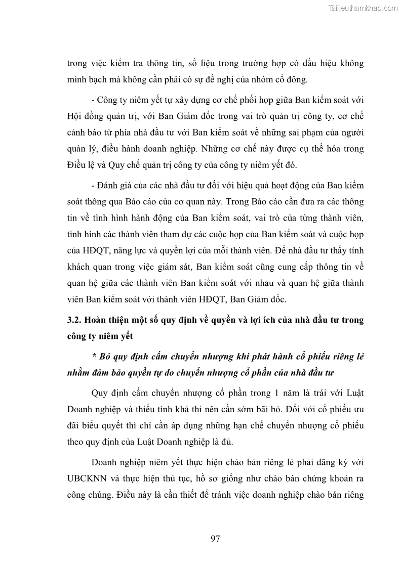 Luận văn thạc sĩ luật học Bảo vệ quyền và lợi ích hợp pháp của nhà đầu tư trong công ty niêm yết ở Việt Nam - 13 Trang 97