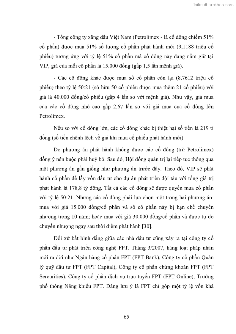 Luận văn thạc sĩ luật học Bảo vệ quyền và lợi ích hợp pháp của nhà đầu tư trong công ty niêm yết ở Việt Nam - 9 Trang 65