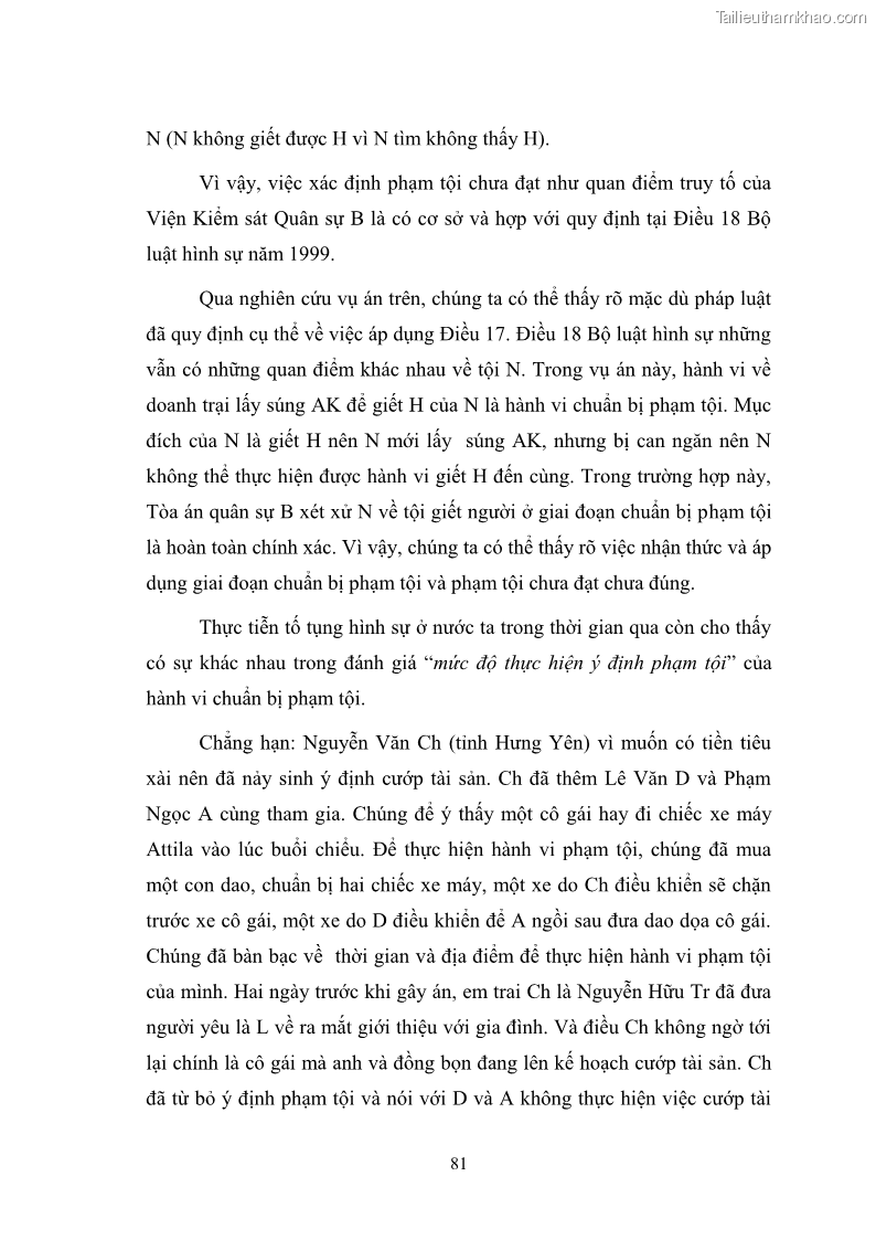 Luận Văn Thạc Sĩ Luật Học Chế định chuẩn bị phạm tội trong Luật hình sự Việt Nam - 11 Trang 81