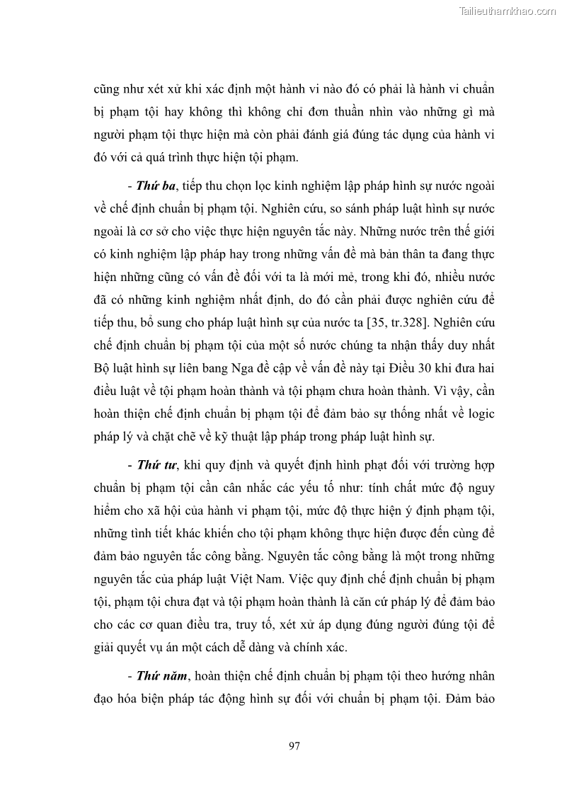 Luận Văn Thạc Sĩ Luật Học Chế định chuẩn bị phạm tội trong Luật hình sự Việt Nam - 13 Trang 97