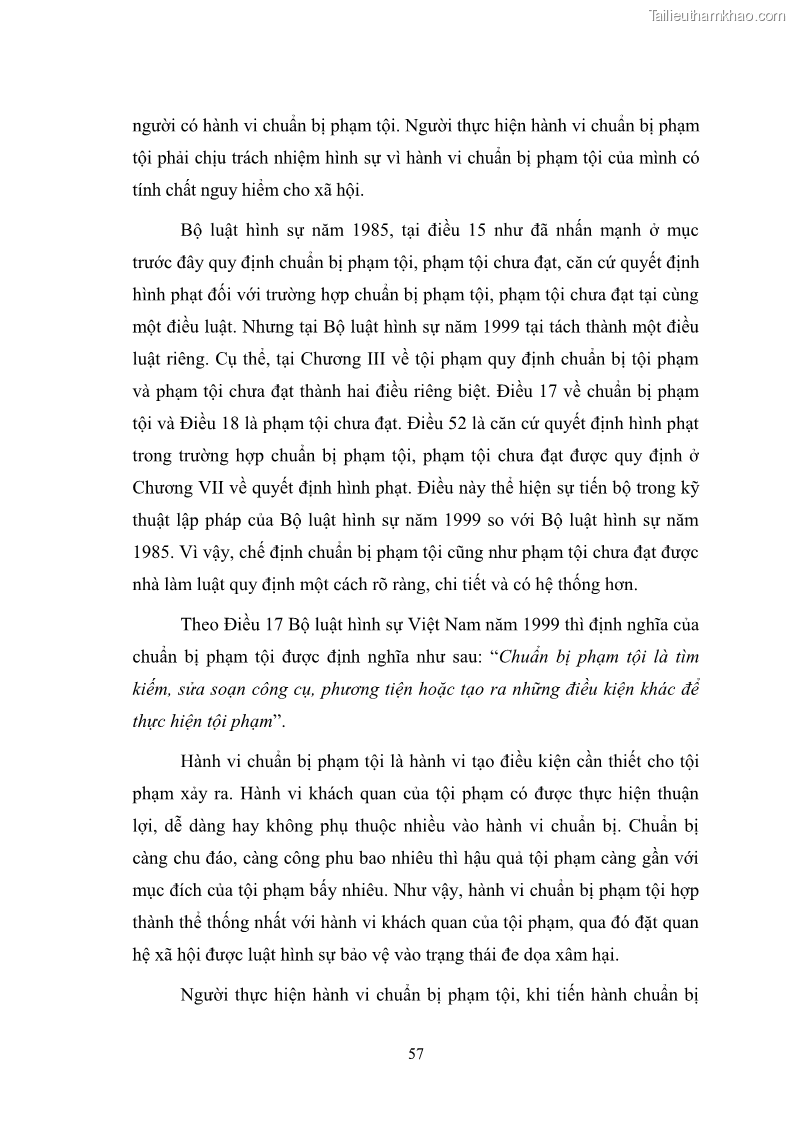 Luận Văn Thạc Sĩ Luật Học Chế định chuẩn bị phạm tội trong Luật hình sự Việt Nam - 8 Trang 57