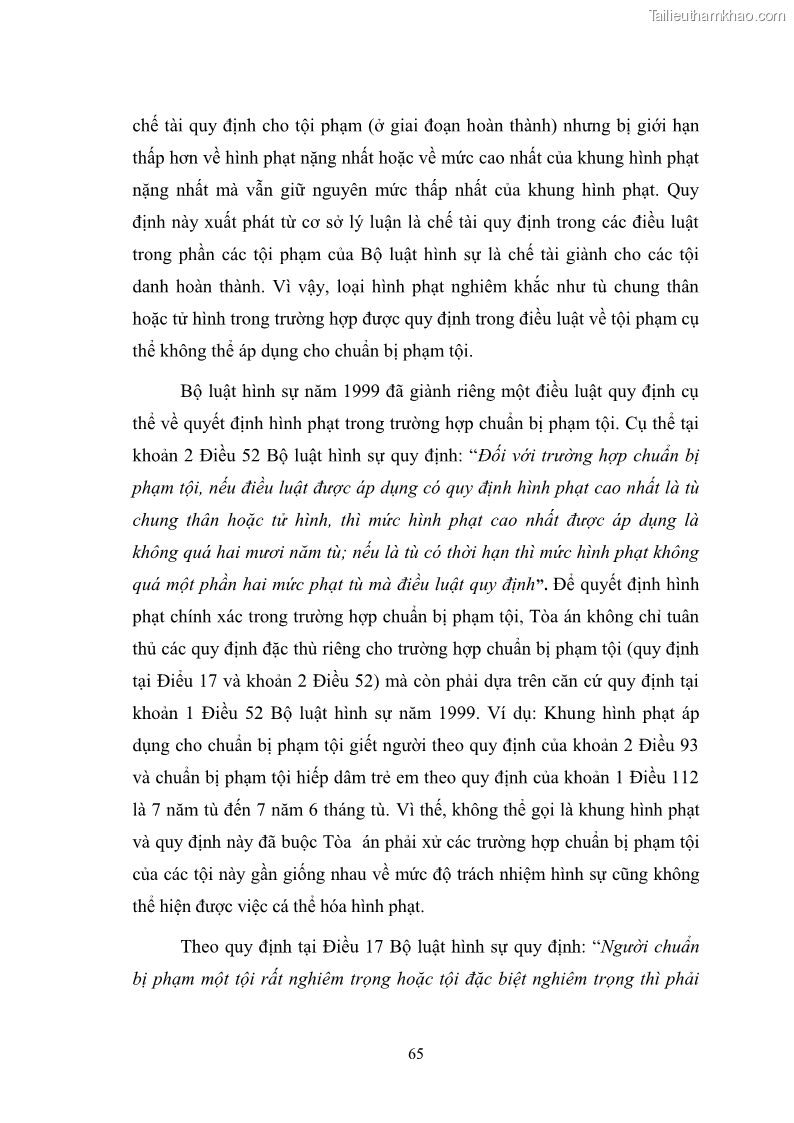 Luận Văn Thạc Sĩ Luật Học Chế định chuẩn bị phạm tội trong Luật hình sự Việt Nam - 9 Trang 65