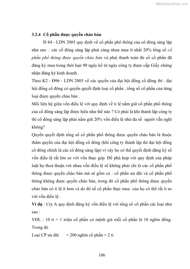 Luận Văn Thạc Sĩ Luật Học Chế độ pháp lý về vốn của công ty cổ phần theo pháp luật Việt Nam - 14 Trang 105
